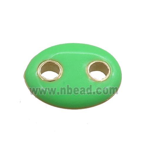 copper oval connector, green enameled, gold plated