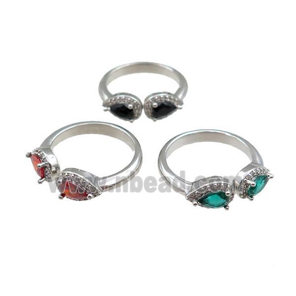 copper Rings pave zircon, mixed, adjustable, platinum plated