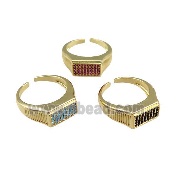 copper Rings pave zircon, mixed, adjustable, gold plated