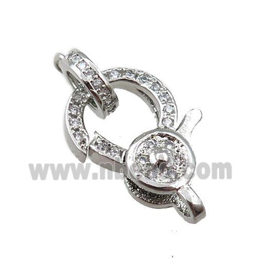 copper lobster clasp pave zircon, platinum plated