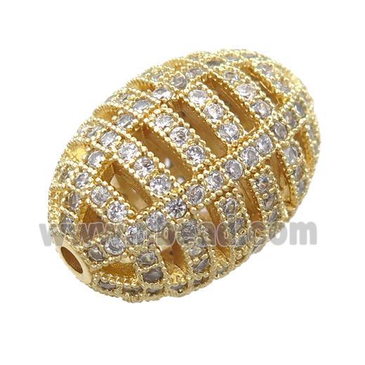 copper barrel beads pave zircon, hollow, gold plated