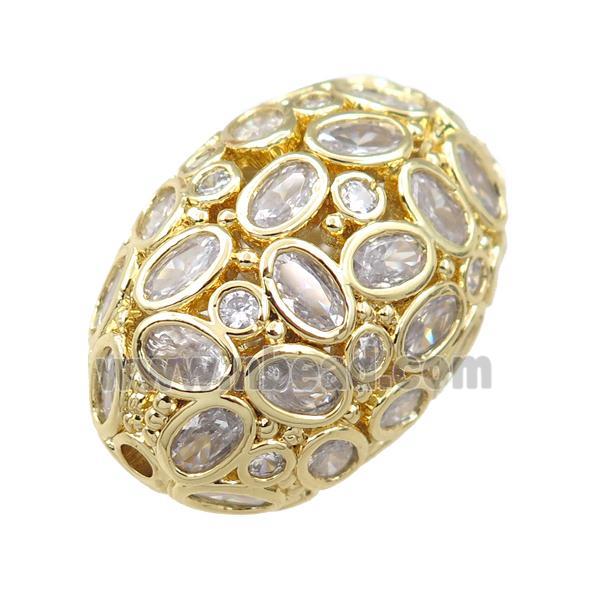 copper barrel beads pave zircon, hollow, gold plated