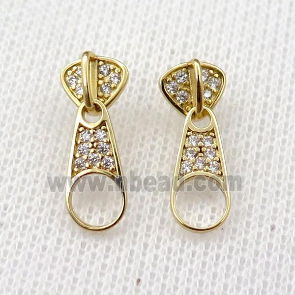 copper Stud Earring pave zircon, gold plated