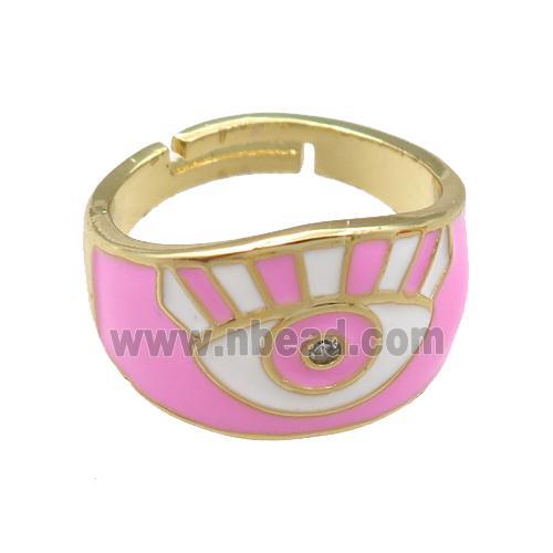 copper Rings with pink enameled, adjustable, gold plated