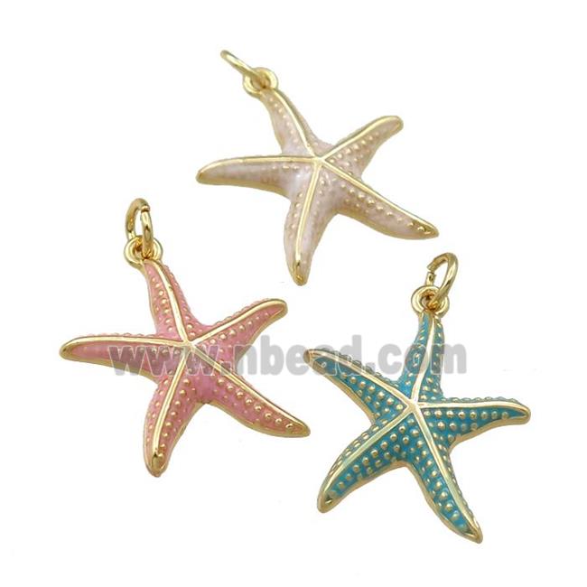 copper starfish pendant with enameled, gold plated, mixed