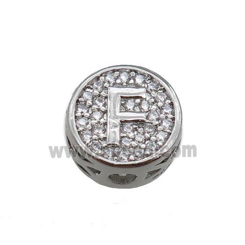 copper beads pave zircon, letter, platinum plated