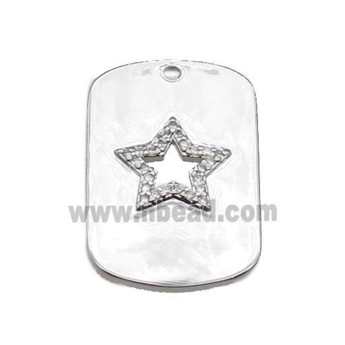 copper rectangle pendant pave zircon with star, platinum plated