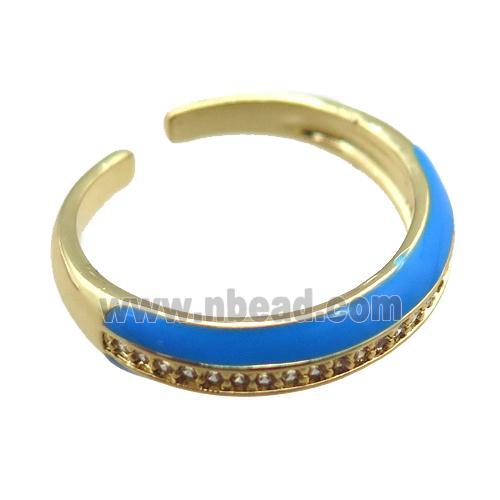 blue Enameling copper ring pave zircon, gold plated