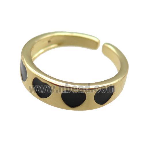 Copper Rings with black enameling heart, gold plated