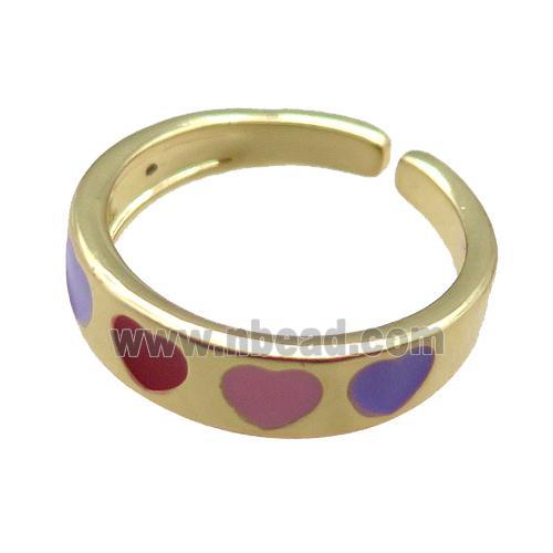 Copper Rings with enameling heart, gold plated