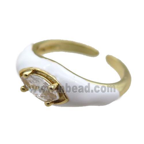 white Enameling Copper Ring pave zircon, adjustable, gold plated