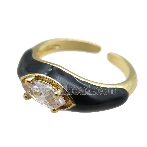 black Enameling Copper Ring pave zircon, adjustable, gold plated
