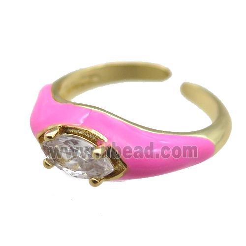 Enameling Copper Ring pave zircon, adjustable, gold plated