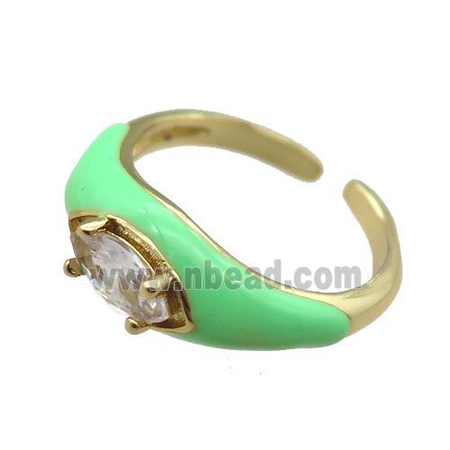 green Enameling Copper Ring pave zircon, adjustable, gold plated