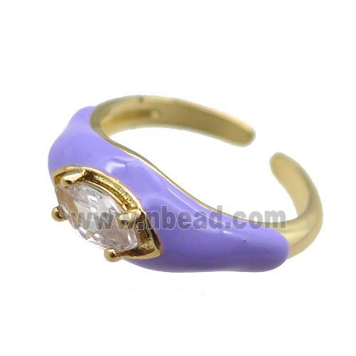 purple Enameling Copper Ring pave zircon, adjustable, gold plated