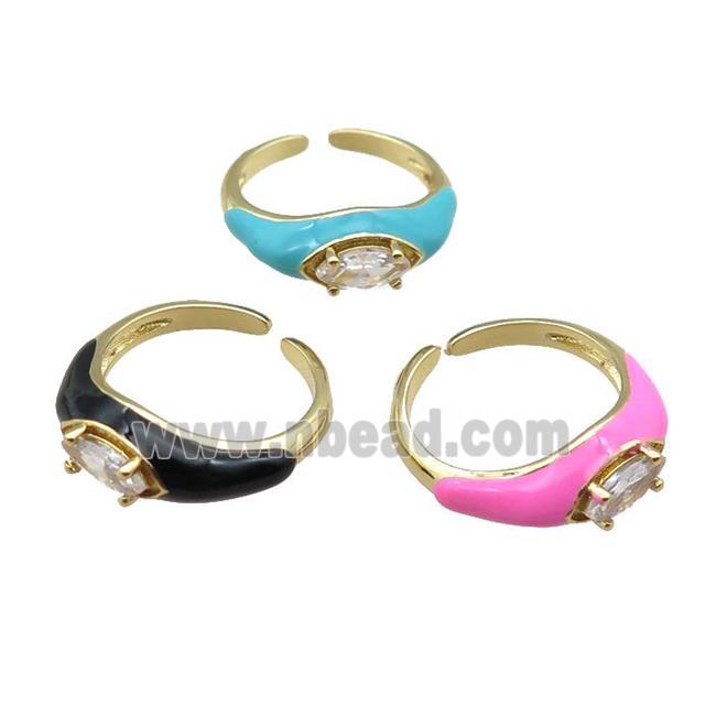 Enameling Copper Ring pave zircon, mixed, adjustable, gold plated