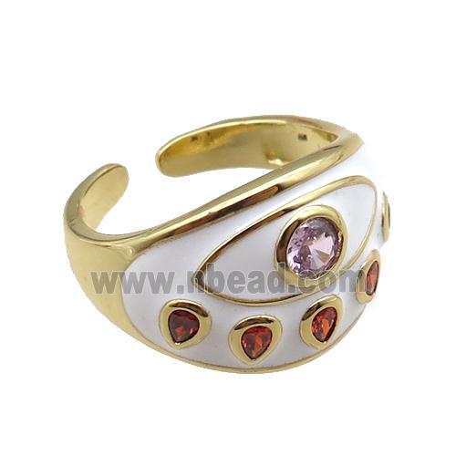 copper rings with white enameled, adjustable, gold plated