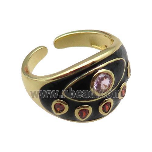 copper rings with black enameled, adjustable, gold plated