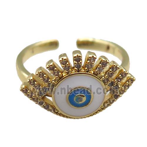 copper rings with white enameled evil eye, adjustable, gold plated