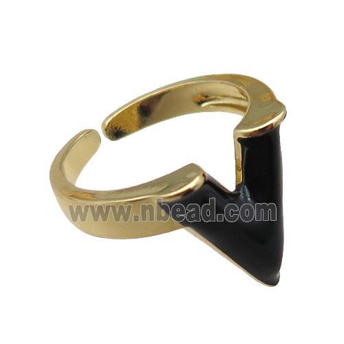 copper rings with black enameled, adjustable, gold plated