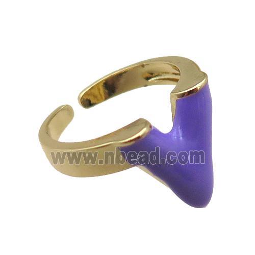 copper rings with purple enameled, adjustable, gold plated