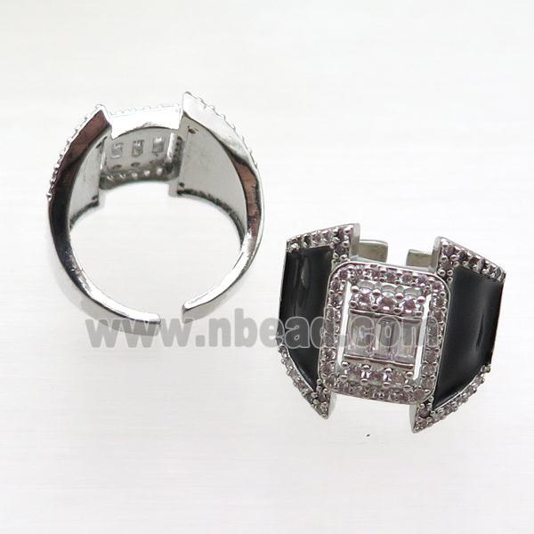 copper rings with black enameled, adjustable, platinum plated