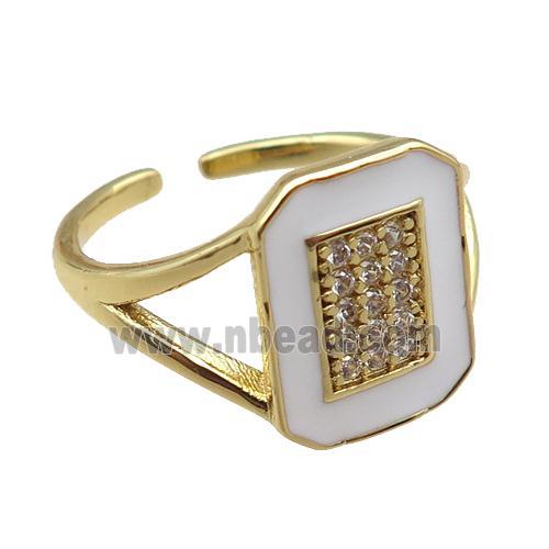 copper rings paved zircon with white enameled, adjustable, gold plated