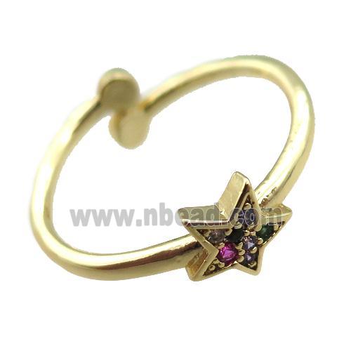 adjustable copper ring with star pave zircon, gold plated