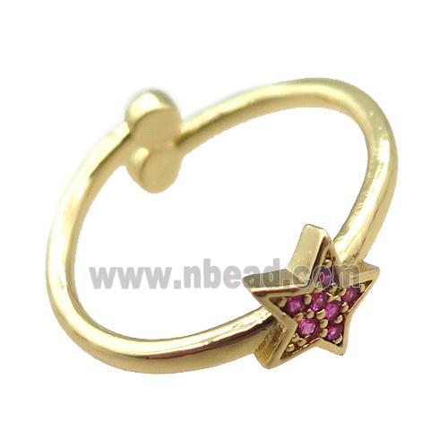 adjustable copper ring with star pave hotpink zircon, gold plated