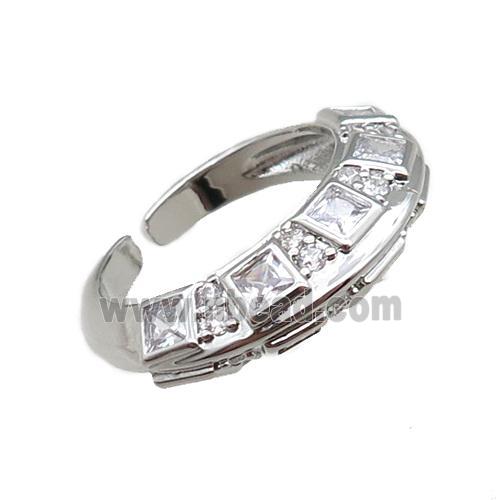 adjustable copper ring pave zircon, platinum plated