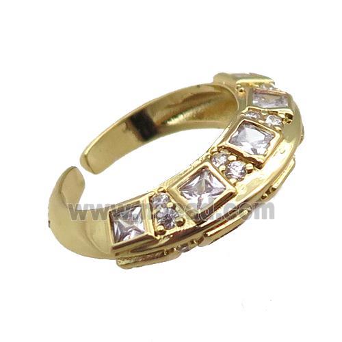adjustable copper ring pave zircon, gold plated