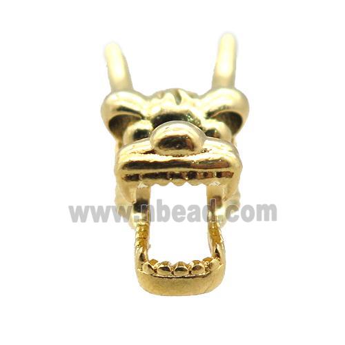 copper dragonhead charm beads, gold plated