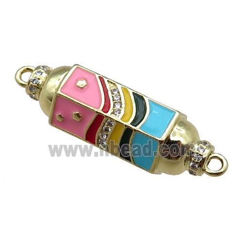 copper capsule hexagon connector, rainbow enameled, gold plated