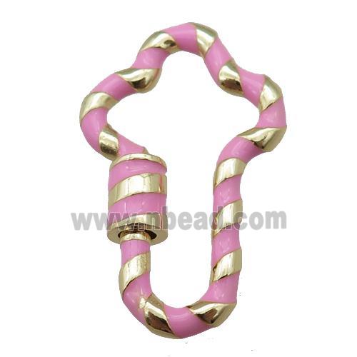 copper Carabiner Clasp with pink enameled, gold plated