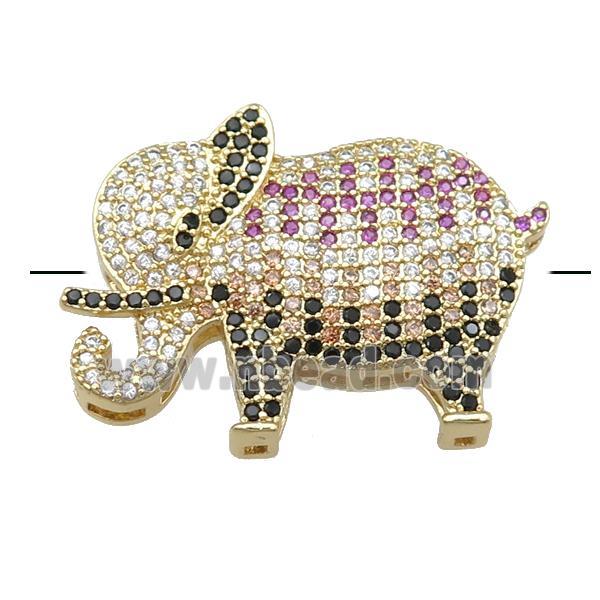 copper elephant beads pave zircon, gold plated