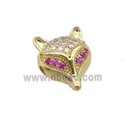 copper foxhead beads pave zircon, gold plated