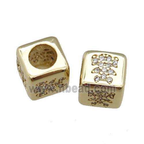 European Style copper cube beads pave zircon, kid, large hole, gold plated