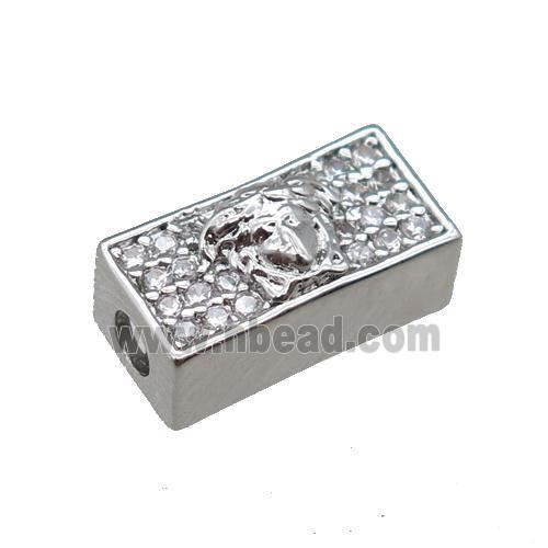 copper cuboid beads pave zircon, large hole, platinum plated