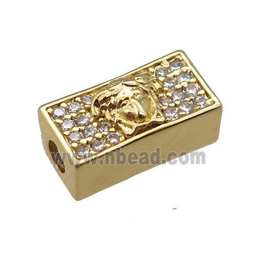 copper cuboid beads pave zircon, gold plated