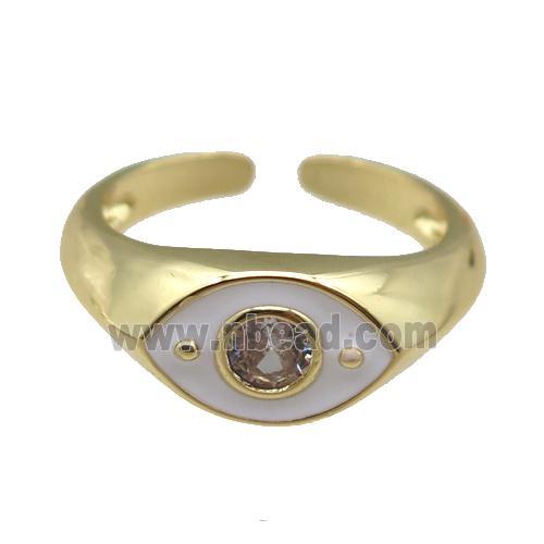 adjustable copper Rings with white enamel eye, gold plated