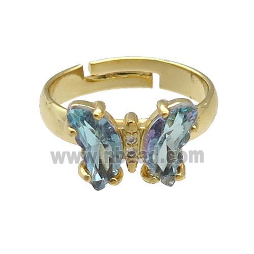 lt.blue Crystal Glass Butterfly Rings, gold plated