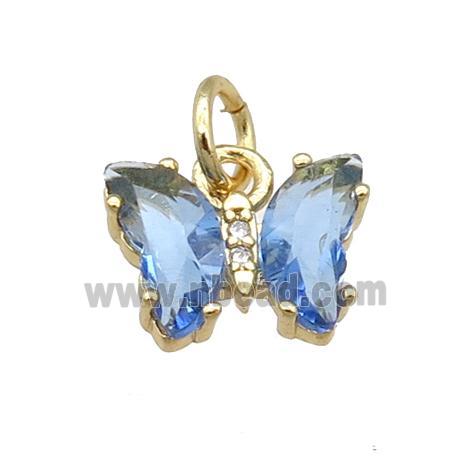blue Crystal Glass Butterfly Pendant, gold plated