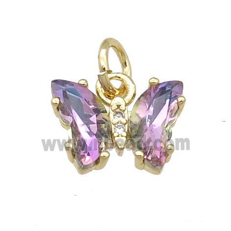purple Crystal Glass Butterfly Pendant, gold plated