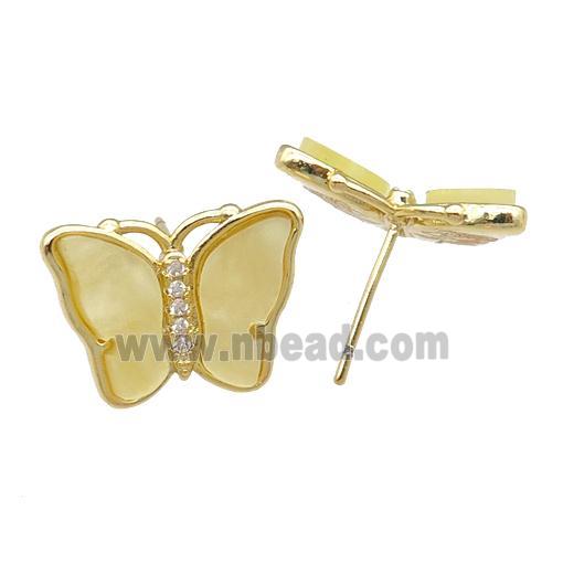 yellow Resin Butterfly Stud Earrings, gold plated