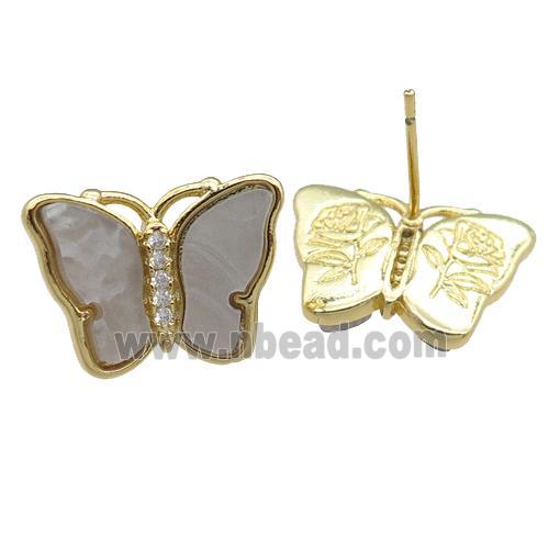 grey Resin Butterfly Stud Earrings, gold plated