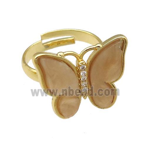 brown Resin Butterfly Rings, adjustable, gold plated