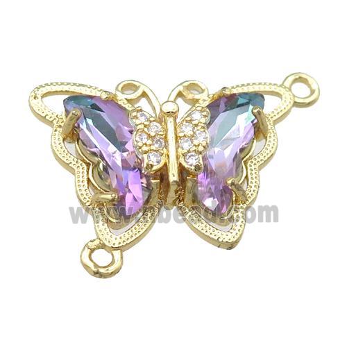 lavender Crystal Glass Butterfly Connector, gold plated