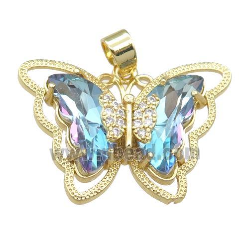 lt.blue Crystal Glass Butterfly Pendant, gold plated