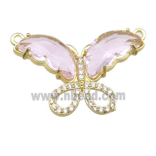 lt.pink Crystal Glass Butterfly Pendant with 2loops, gold plated