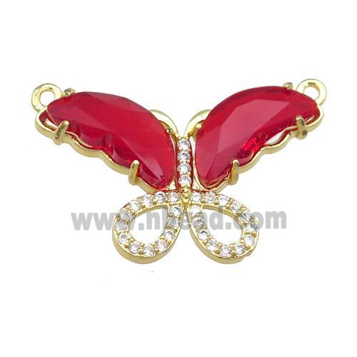 red Crystal Glass Butterfly Pendant with 2loops, gold plated